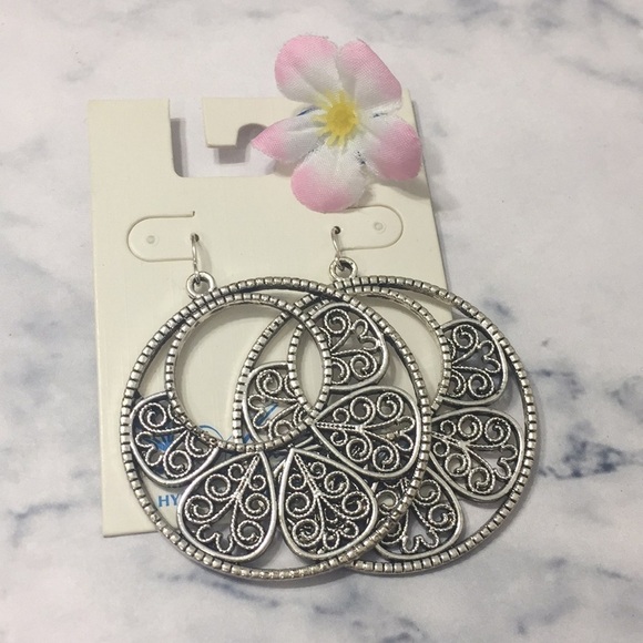 Filigree Oversized Silver Hoop Earrings - Picture 6 of 10